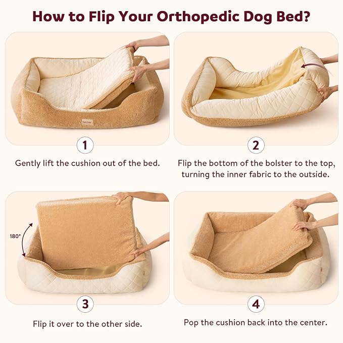 Self-Warming Orthopedic Dog Beds Large Sized Dogs - Memory Foam for Joint Pain & Arthritis, Big Dog Couch w/Washable Removable Cover & Waterproof Liner, Pet Bed w/Raised Bolster & Non-Slip Base