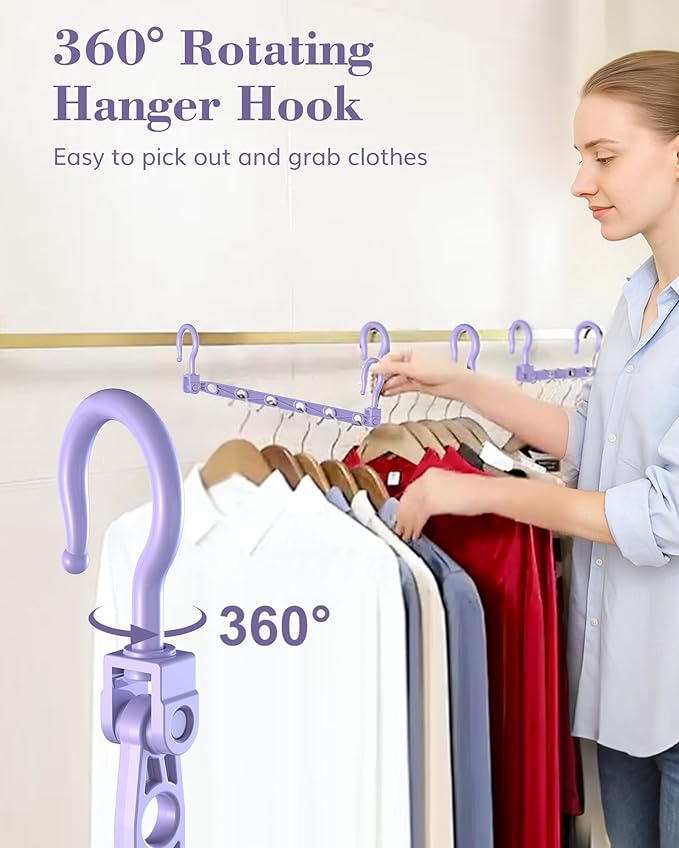 Space Saving Hangers for Clothes, 8 Pack Magic Hangers with 6 Holes and 360° Swivel Hook, Hanger Hooks Space Saver for Closet Organizers and Storage, Dorm Room Essentials for Girls, Colorful