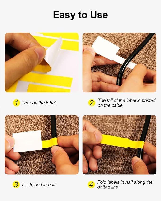 270 Pcs Cable Labels - 9 Colors, Waterproof, Self-Adhesive, Tear Resistant Wire Labels for Electronics & Laser Printer
