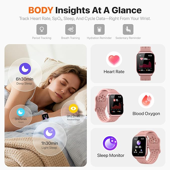 Smart Watch for Women Men - Answer/Make Call, Fitness Tracker Smartwatch for Android iPhone Compatible, 120+ Sports Modes Step Counter Sleep Female Cycle (Sakura P)