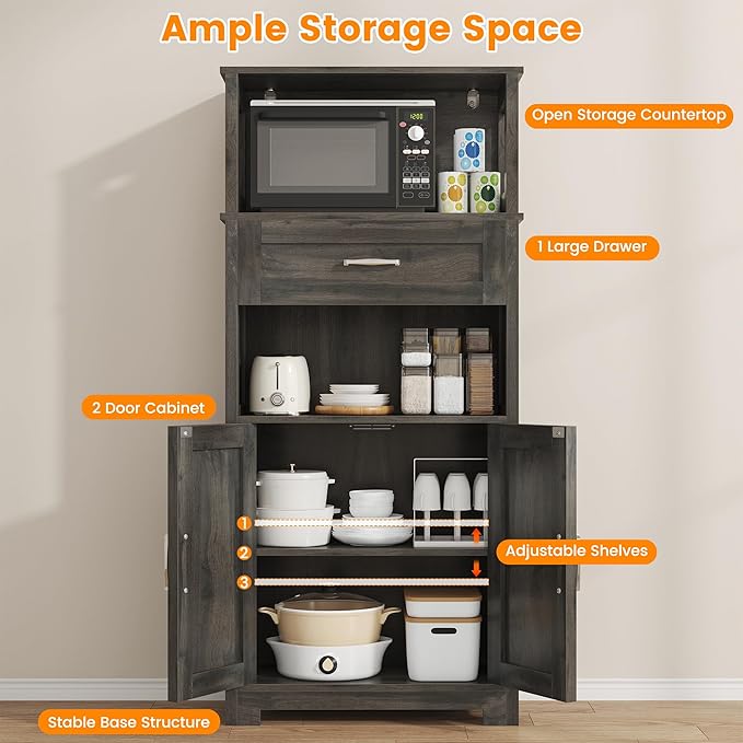 Semoic 55" Farmhouse Kitchen Pantry Cabinet, 5-Tier Pantry Storage Cabinet with 2 Barn Doors and Drawer, Tall Sideboard Buffet Cupboards Storage Shelf for Home Office Use (Brown 12" D x 24" W x 55" H)