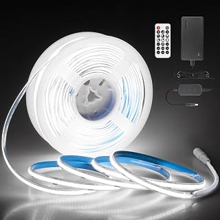 24V COB LED Strip Light 65.6ft One Roll with Remote Cold White 6500K 8mm - Image 1