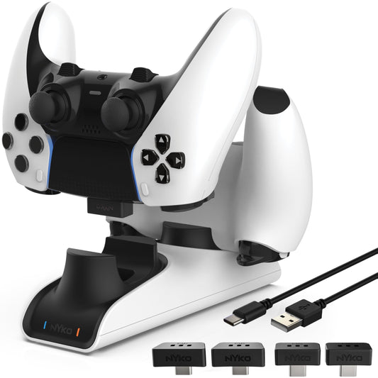 Nyko – Charge Base Edge – Store & Charge Station Compatible with PS5 DualSense & Edge Controllers – PS5 Slim Accessory Dual Port Recharging Dock - USB-C Dongles - LED Charge Indicators