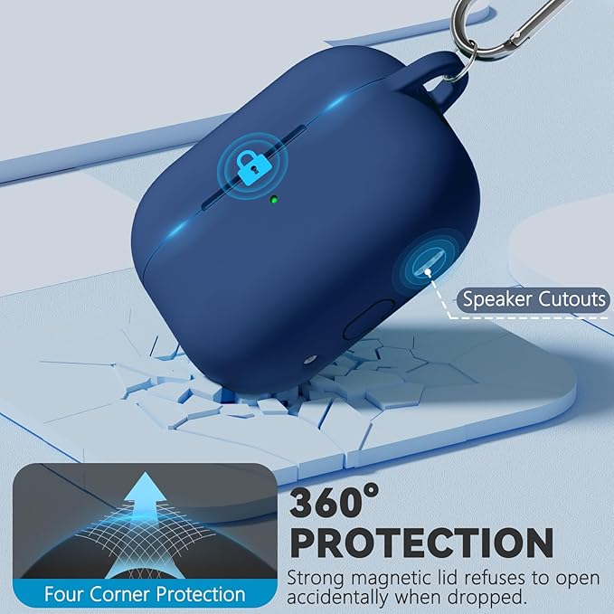 Ljusmicker for AirPod Pro Case Cover with Cleaner Kit,Soft Silicone Protective Case for Apple AirPods Pro 2nd/1st Generation for Women Men,AirPod Pro Case with Magnetic Lid Lock & Keychain-Solid Blue