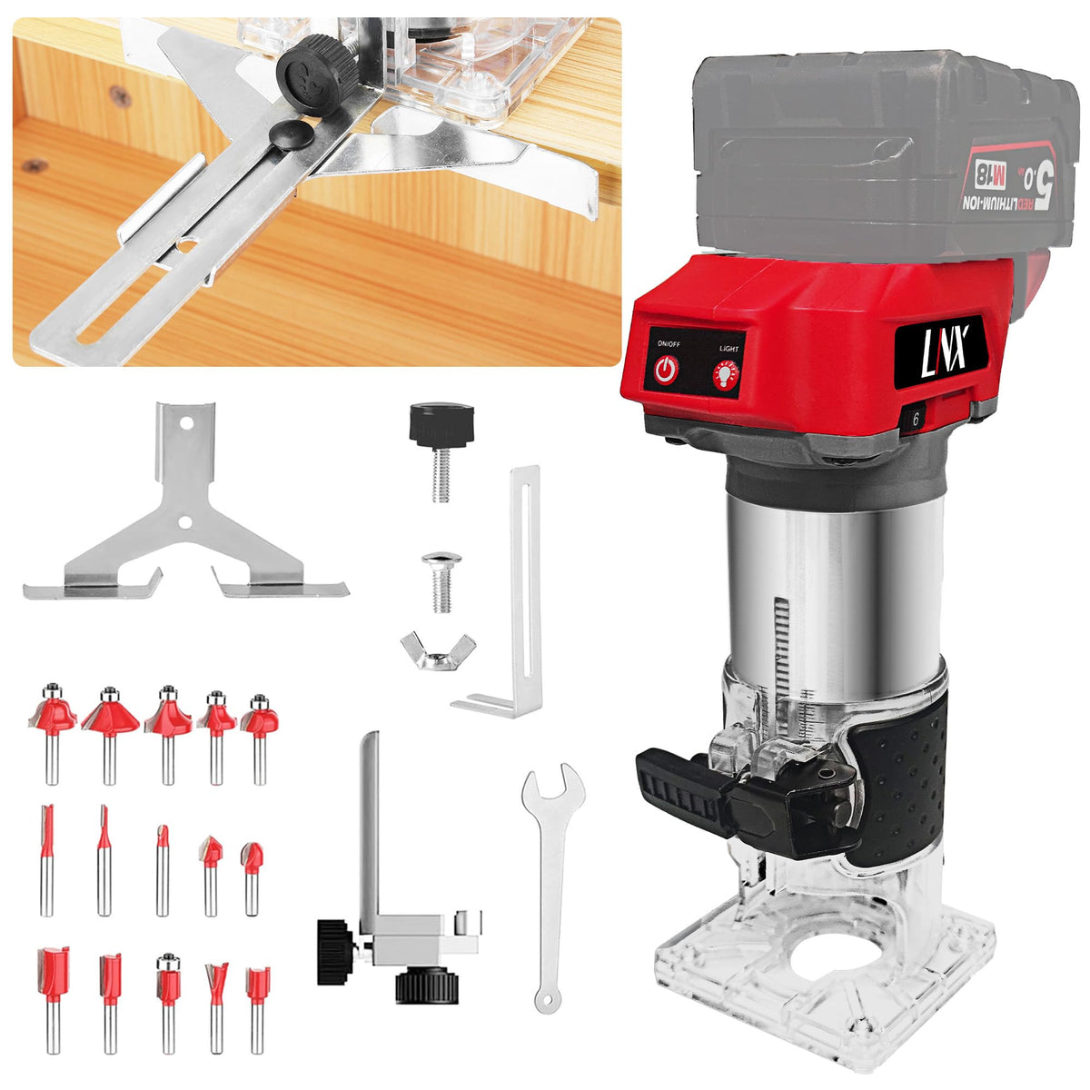 800W Cordless Wood Router Compatible With Milwaukee 18V Battery,30000RPM Brushless Motor Router Attach 12PCS 1/4" Router Bits,6 Speeds (NO Battery)