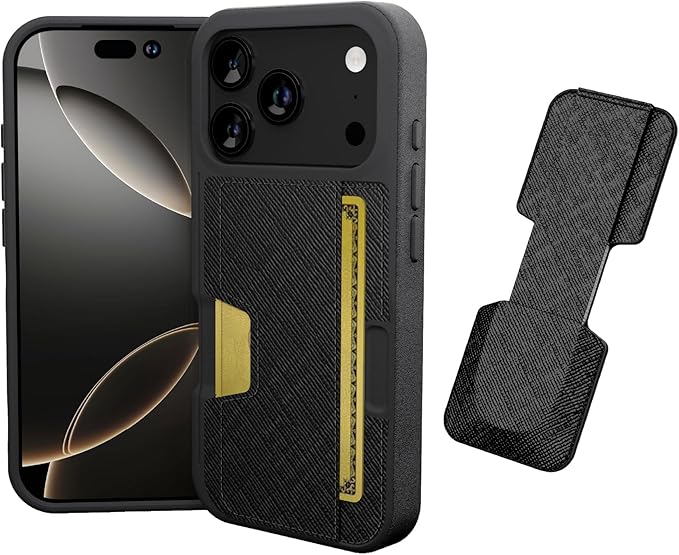 Smartish® iPhone 17 Pro Wallet Case + Phone Grip Finger Loop - Wallet Slayer Vol. 2 [Slim + Protective] Credit Card Holder + Pop Out Ring Kickstand for Apple iPhone 17 Pro - Black Tie Affair