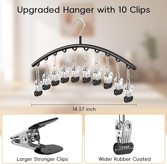 TomCare 4 Pack Space Saving Hangers，2Pack Tank Top Hanger and 2Pack Leggings Organizers for Closet Pants Hangers with 20 Clips Bra Organizers with 16 Hooks Stainless Steel Hanging Closet Organizer