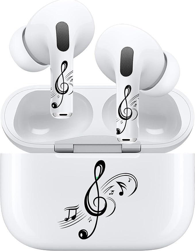 ROCKMAX for AirPods Sticker Skin Set, Earbud + Charging Case Wrap Decals with Applicator & Spare, Fits AirPods 1/2/3/4 & Pro/Pro 2/Pro 3, No Interference – Musical Notes Treble Clef