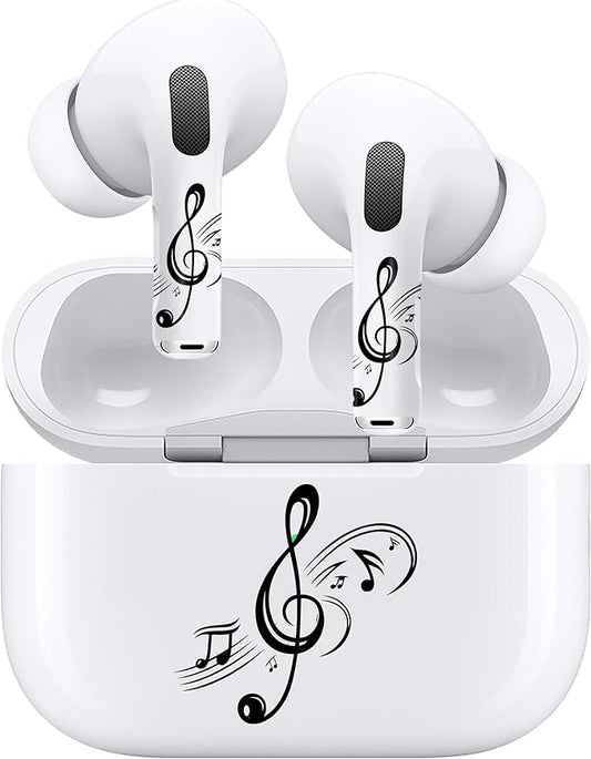 ROCKMAX for AirPods Sticker Skin Set, Earbud + Charging Case Wrap Decals with Applicator & Spare, Fits AirPods 1/2/3/4 & Pro/Pro 2/Pro 3, No Interference – Musical Notes Treble Clef