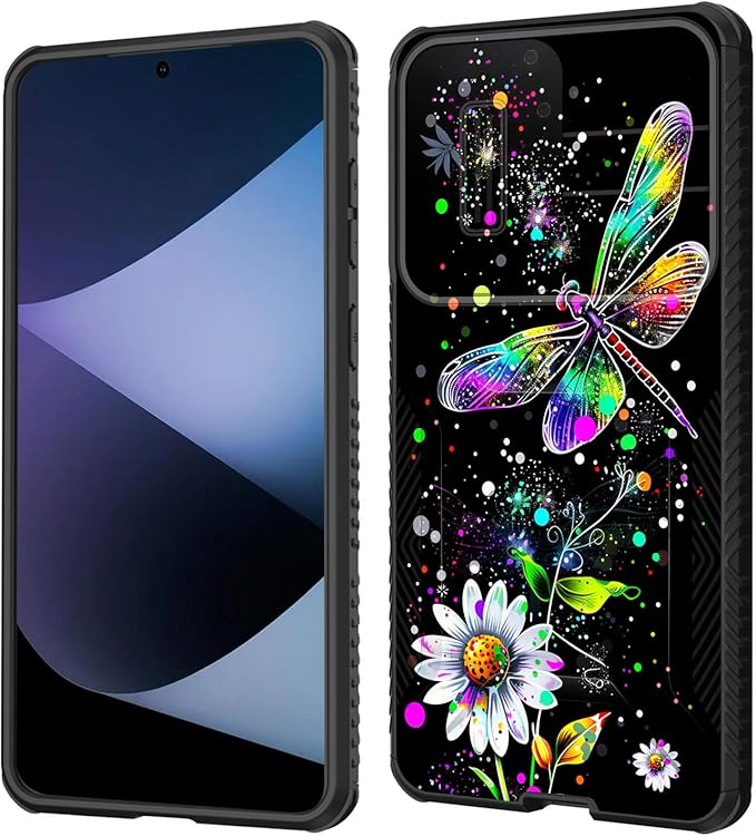for Galaxy S25 Edge Case Built in Slide Camera Lens Cover,Heavy Duty Shockproof Protection Dual Layer Case for Samsung Galaxy S25 Edge 2025,Dragonfly and Daisy Flower