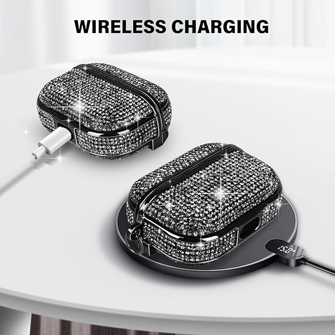 LUVI for AirPods Pro 3 Diamond Case Rhinestone Bling Glitter Crystal Shiny Sparkle Cute for AirPods Pro 3 Cover for Girls Women Wireless Charging Luxury Skin Black