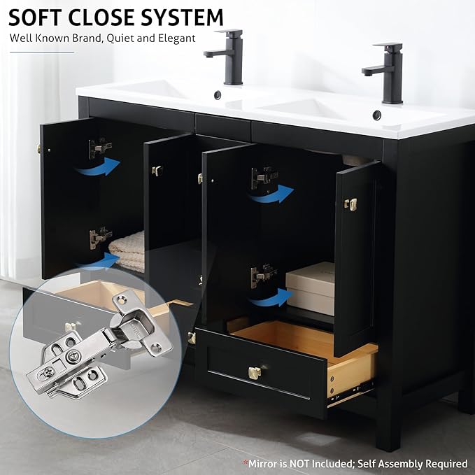 eclife 48" Bathroom Vanities with Sink Combo, Modern Thickened Wood Bathroom Storage Cabinet w/Undermount Double Sink, Matte Black Faucet Drain, Painted Surface, Black