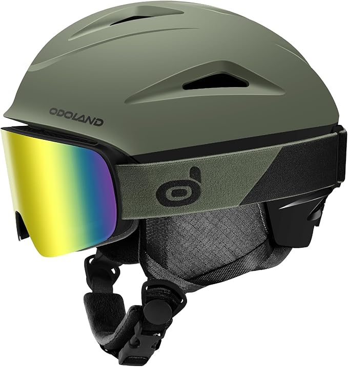 Odoland Ski Helmet, Snowboard Helmet with Ski Goggles for Adults and Youth, Audio Compatible, Shockproof, Windproof, Safety Snow Sports Helmet and Protective Glasses for Men Women