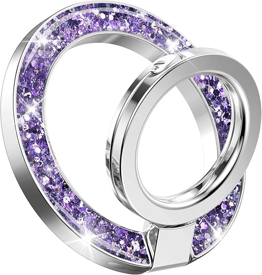 GVIEWIN Magnetic Phone Ring Holder, Compatible with MagSafe Phone Grip with Adjustable Stand, Magnet Phone Ring Kickstand for iPhone 17/16/15/14/13/12 Pro Max Plus Air/Other Phones (Glitter/Purple)