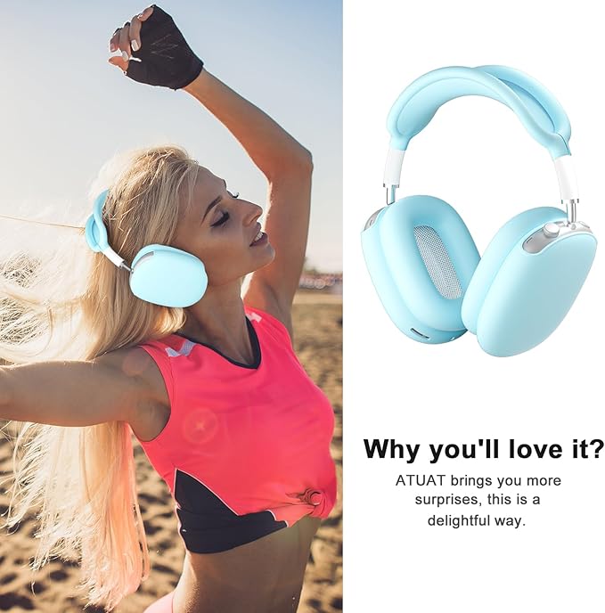 ATUAT for AirPods Max Headphones Case, Protective Silicone Case Cover Skin Accessories Anti-Scratch for Women Men for Apple AirPods Max 2024/2020 (USB-C/Lightning), Fluorescent Blue