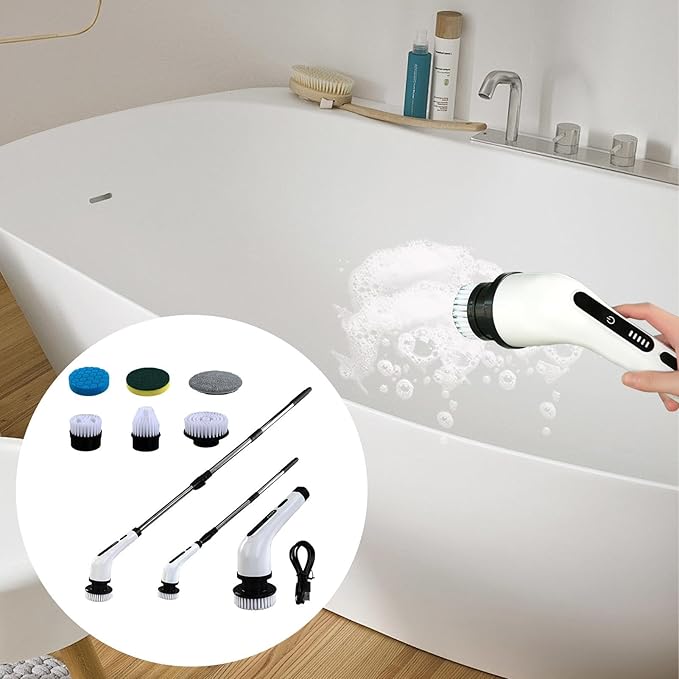 Electric Rotating Scrubber - Cordless Scrubber for Bathroom | Electric Cleaning Brush | Cordless Handheld Power spinn Brush | Bathtub Scrubber Tile Floor and Wall Dirt Remover Cleaning Brush