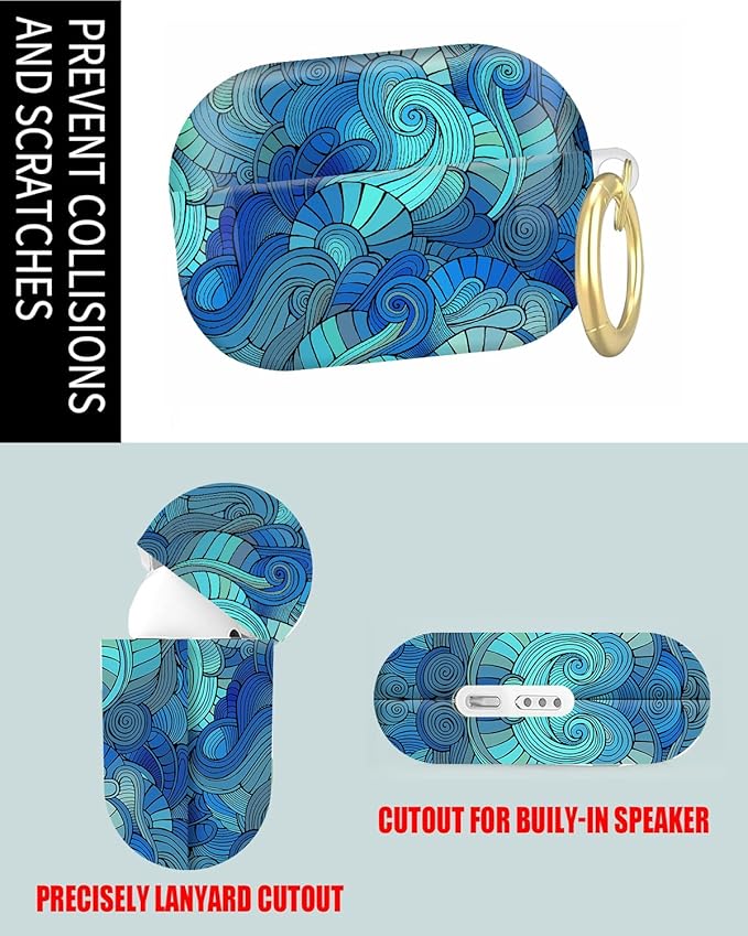 Compatible with Airpod Pro 2nd/1st Generation,Full Protection Cover for Women,Accessories Hard Case Portable & Shockproof for Airpod Pro 2nd Charging Case 2023/2022/2019(Waves Tie Dye)