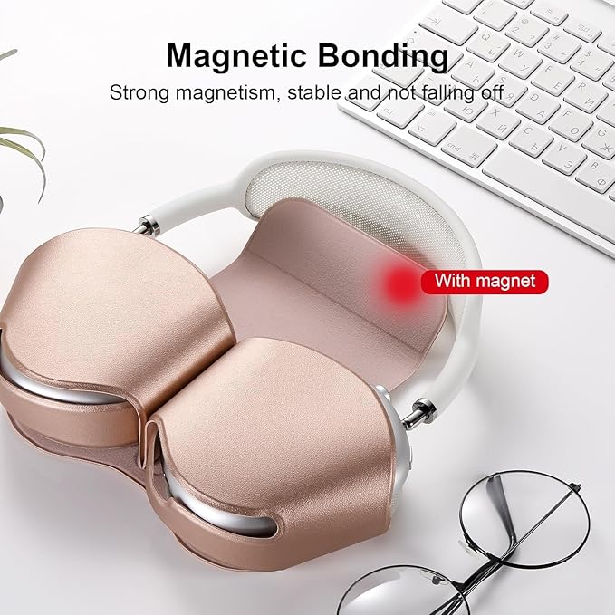 for Apple Airpods Max Case,Headphones Protective Case for AirPod Max Supports Sleep Mode, Anti-Scratch and Anti-Dust,Airpod Pro Max by PU Leather,Rose Gold 2