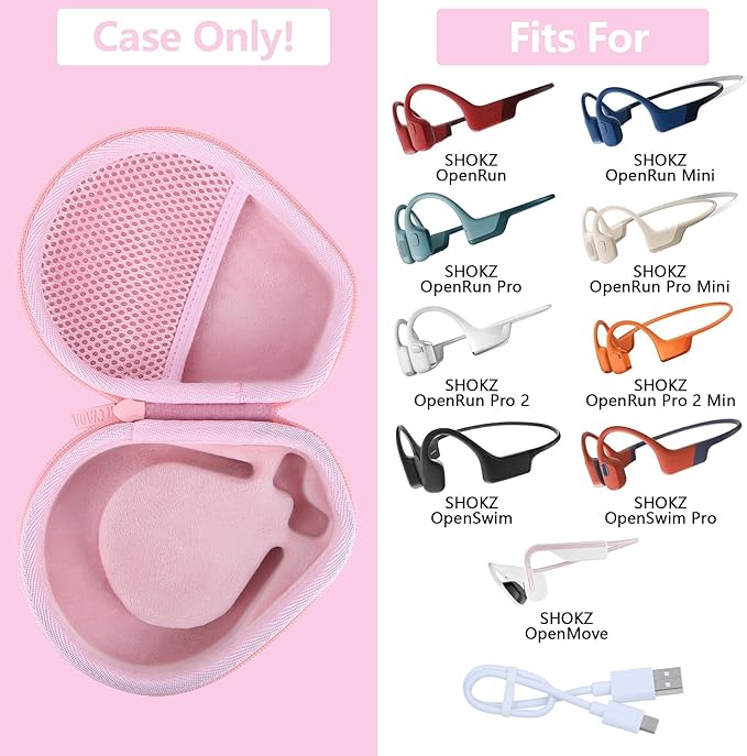 Hard Case Replacement for SHOKZ OpenRun Pro 2 / Pro 2 Mini/OpenMove/OpenRun/OpenSwim Open-Ear Bone Conduction Sport Headphones (Pink Case)