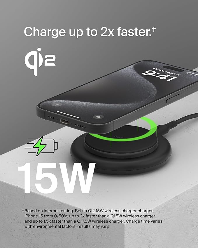 Belkin Qi2 15W Magnetic Wireless Charger with Power Supply