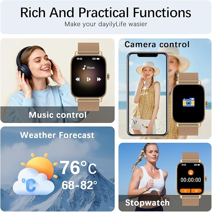 Smart Watch for Women Fitness Tracker: Gold Make Answer Call Waterproof Running Smartwatch Android Phone iPhone Samsung Compatible Digital Mens Watches Pedometer Step Tracker Heart Rate Monitor