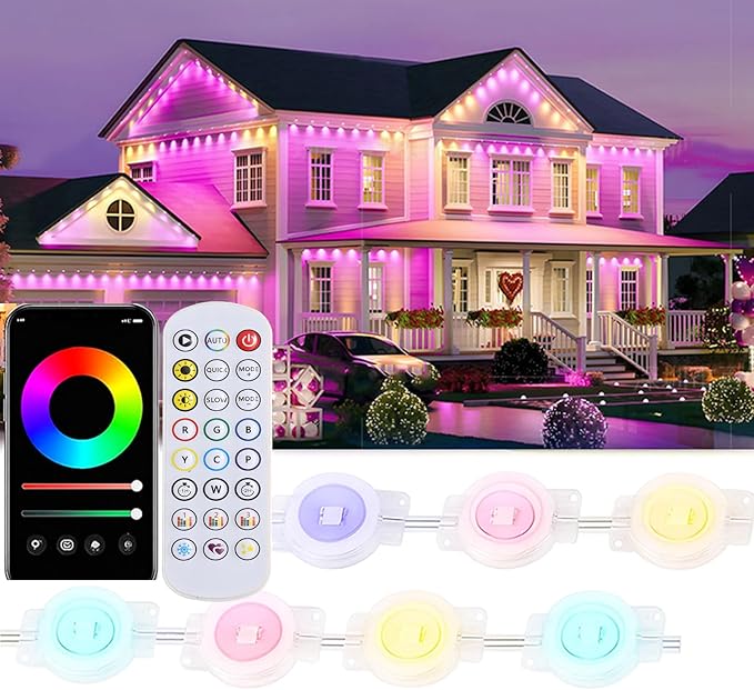 Permanent Outdoor Lights, 100ft RGB with App Controlled Remote, Waterproof Christmas Decorations, Music Synchronized Outdoor Lights for Houses