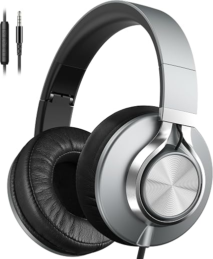 AILIHEN C90 Wired Headphones with Mic Volume Control Noise Isolating Grey