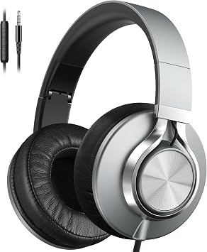 AILIHEN C90 Wired Headphones with Mic Volume Control Noise Isolating Grey