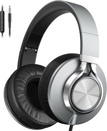 AILIHEN C90 Wired Headphones with Mic Volume Control Noise Isolating Grey