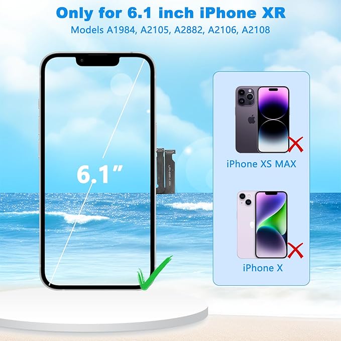 for iPhone XR Screen Replacement, 6.1 inch LCD Display 3D Touch Full HD Digitizer Frame Assembly, Compatible with A1984, A2105, A2106, A2108 Models, Repair Kit + Screen Tempered Protector