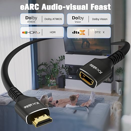 8K HDMI Extension Cable 35 FT, HDMI 2.1 Ultra High Speed Male to Female Cord Adapter, 24AWG OFC Conductor, Compatible with Roku TV Stick PS5 PS4 Xbox Laptop PC Player Google Chromecast Wii U HDTV