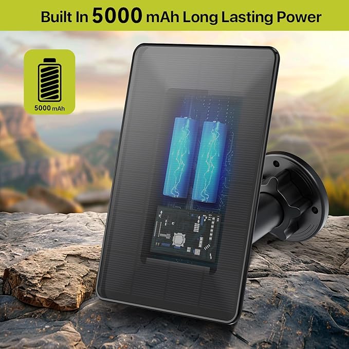LIYVZ Trail Camera Solar Panel with Bulit-in 5000mAh Battery 2 Pack, 3W Solar Panel for Trail Camera IP66 Waterproof Multi Interfaces with DC 6V & DC 12V Output, 360° Adjustable