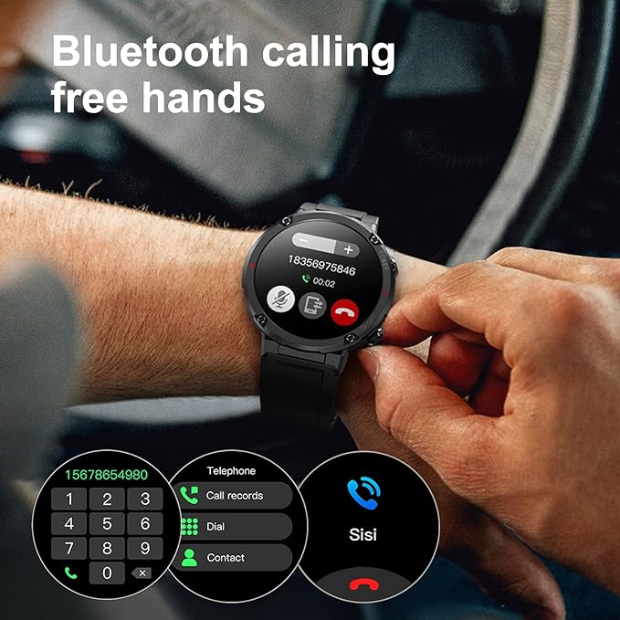 Smart Watch for Men, Bluetooth Call, Waterproof Fitness Tracker, Heart Rate/Sleep Monitor, 22 Sports Modes