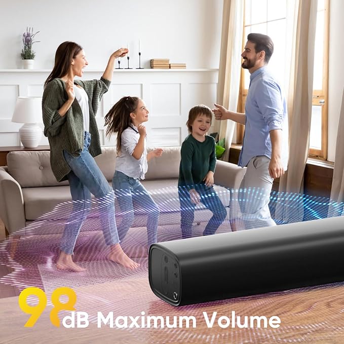 Sound Bar for Smart TV, Soundbar for TV with Bass Reflector and Easy Set up, Home Audio Surround Sound System for TV PC Projector, Wall Mountable