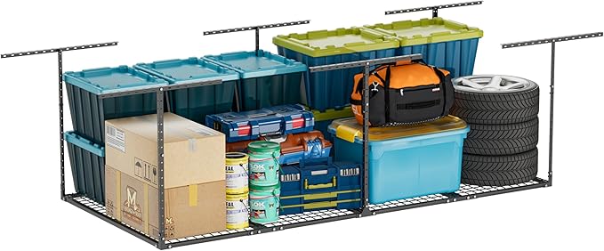 4 x 8 FT Overhead Garage Storage Rack, Adjustable Ceiling Storage Racks, Garage Shelving Heavy-duty Storage Organizer System, Load 700LBS Weight(Black)