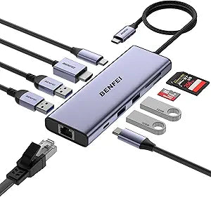 BENFEI USB C Hub 10-in-1 Docking Station, 4K@60Hz HDMI, Gigabit Ethernet, 100W PD, 5Gbps USB-C Data, 4X USB-A 3.0, 170MB/s SD/TF Card Reader for MacBook Pro/Air, iPad Pro, iMac, Galaxy S23, XPS 17