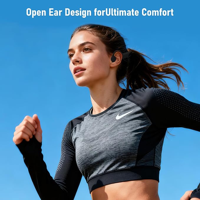 Bone Conduction Open Ear Headphones Bluetooth 6.0-10H Playtime Wireless Headset with Mic,IP65 Sweatproof Sport Earphones for Workout,Hiking,Running - Black