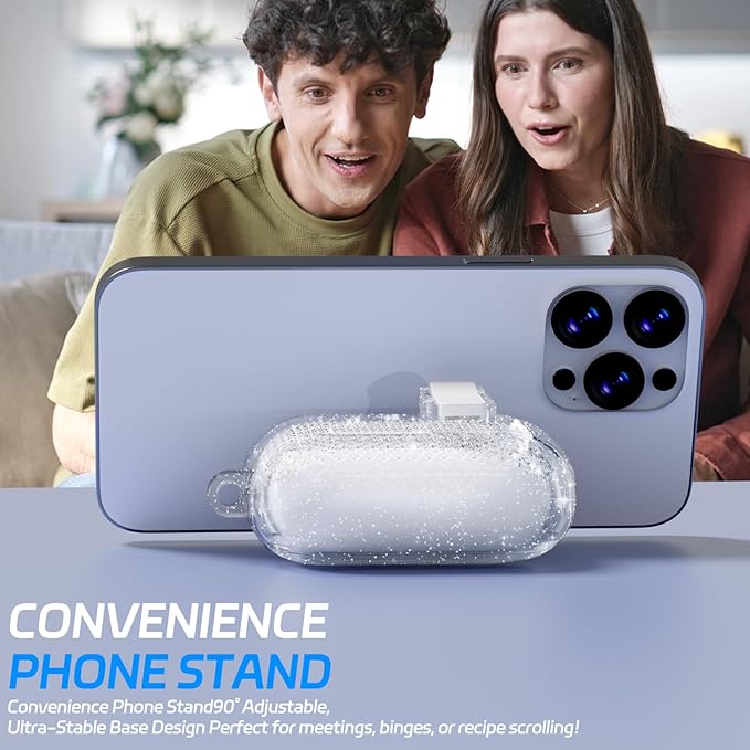 for AirPods Pro 2 Case with Phone Stand & Secure Lock, Auto-Open Clear Cover Compatible with Apple AirPods Pro 2nd/1st Gen (2023,2022,2019) with Cleaning Kit & Keychain (Shine)