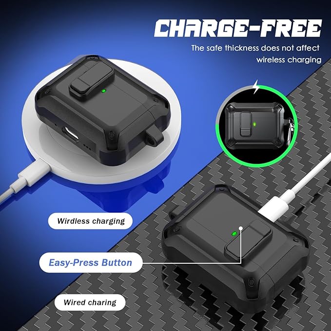 RFUNGUANGO AirPods Pro 3 Case (2025) with Safety Lock and Automatic Pop-up, Compatible with Airpods Pro 3rd Generation Case, Magnetic Lid, Compatible MagSafe, Hard Shockproof Protective Case,Black