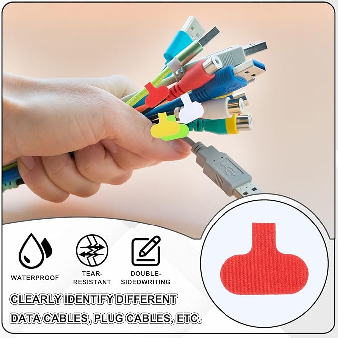 uxcell Cable Labels, 20Pcs Waterproof Cable Tag Writable Wire Labels Self-Adhesive Wire Tags Reusable Hook & Loop for Electronics Computer Cord Management Identification, Orange