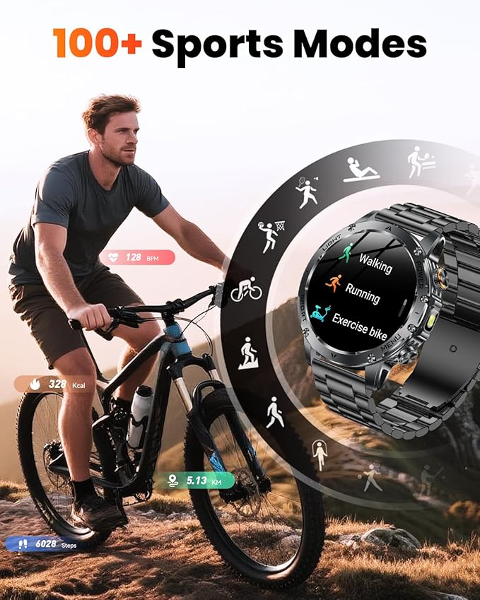 Military Smart Watches for Men, Smart Watch with 1000 mAh Battery/Answer/Dial Calls/Fitness Tracker/Flashlight/Heart Rate/Sleep Monitor/100+ Sports Mode, 1.7″ Waterproof Smartwatch for Android/iPhone