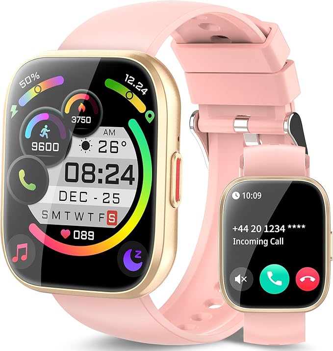 aycy Smart Watch for Men Women Bluetooth Call, 1.85" HD Touch Screen Fitness Watch with Sleep Heart Rate Monitor, 112+ Sports Modes, IP68 Waterproof Activity Trackers for Android iOS, Pink