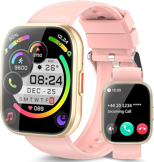 aycy Smart Watch for Men Women Bluetooth Call, 1.85" HD Touch Screen Fitness Watch with Sleep Heart Rate Monitor, 112+ Sports Modes, IP68 Waterproof Activity Trackers for Android iOS, Pink