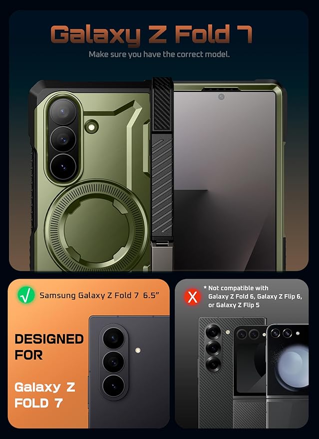 SUPCASE for Samsung Galaxy Z Fold 7 Case with Kickstand (UB Grip), [Built-in Tempered Glass Screen Protector] [Hinge Coverage] Military-Grade Protection Phone Case, Guldan