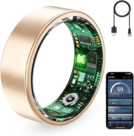 Smart Ring for Women & Men, Fitness Tracker Ring with Heart Rate Monitor, HRV, Sleep Tracking, No Subscription Fee, 10ATM Waterproof Activity Ring for iOS & Android (Rose Gold, 6#)