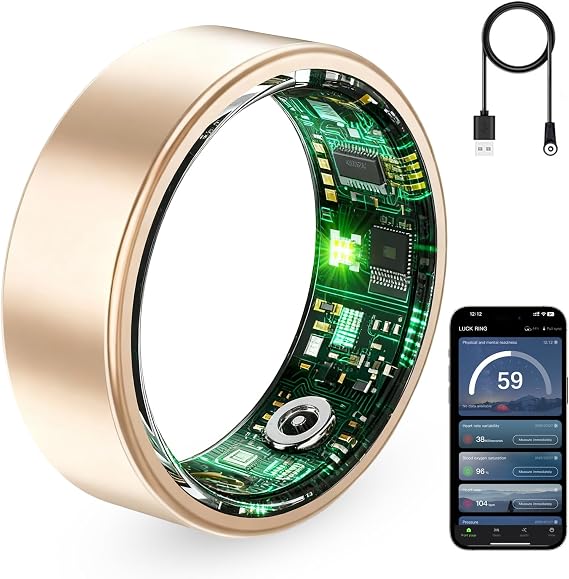 Smart Ring for Women & Men, Fitness Tracker Ring with Heart Rate Monitor, HRV, Sleep Tracking, No Subscription Fee, 10ATM Waterproof Activity Ring for iOS & Android (Rose Gold, 6#)