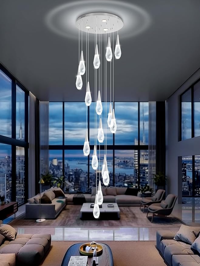 Modern Crystal Chandelier 16-Light Large Chandeliers for High Ceilings Silver Raindrop Chandeliers Crystal Chandelier for Staircase Villa Living Room Entryway