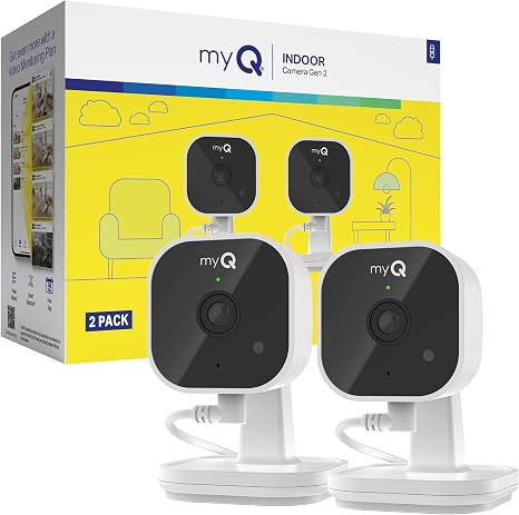 myQ Indoor Plug-in Security Camera Gen 2 – 2K Smart Wi-Fi Camera with Night Vision, Baby and Pet Monitor, Motion Detection and Alerts, 2-Way Audio & App Control, 2 Pack