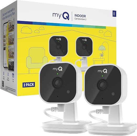 myQ Indoor Plug-in Security Camera Gen 2 – 2K Smart Wi-Fi Camera with Night Vision, Baby and Pet Monitor, Motion Detection and Alerts, 2-Way Audio & App Control, 2 Pack