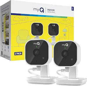 myQ Indoor Plug-in Security Camera Gen 2 – 2K Smart Wi-Fi Camera with Night Vision, Baby and Pet Monitor, Motion Detection and Alerts, 2-Way Audio & App Control, 2 Pack